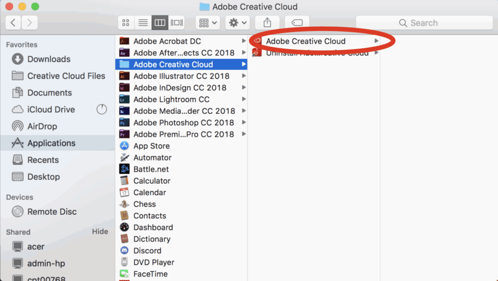 (Taal wijzigen van CC op Mac) Stap 1: Alternatieve manier om de CC te openen.