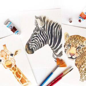 In de cursus Aquarel: Safari Animals leer je om de giraffe, jaguar en zebra te schilderen