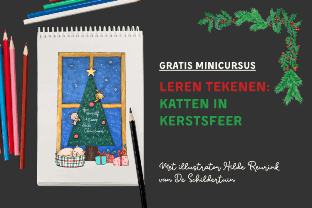 Afbeelding Bij gratis minicursus op Soofos Leren tekenen Katten in kerstsfeer