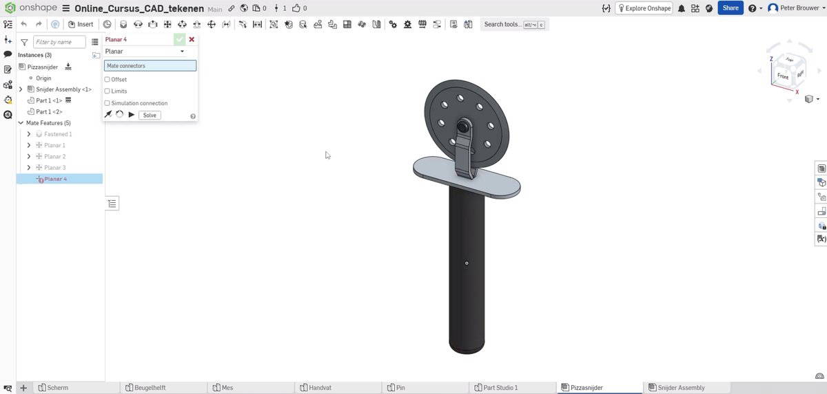 Een CAD-ontwerp van Peter Brouwer in Onshape, gemaakt in de cursus CAD voor Beginners op Soofos