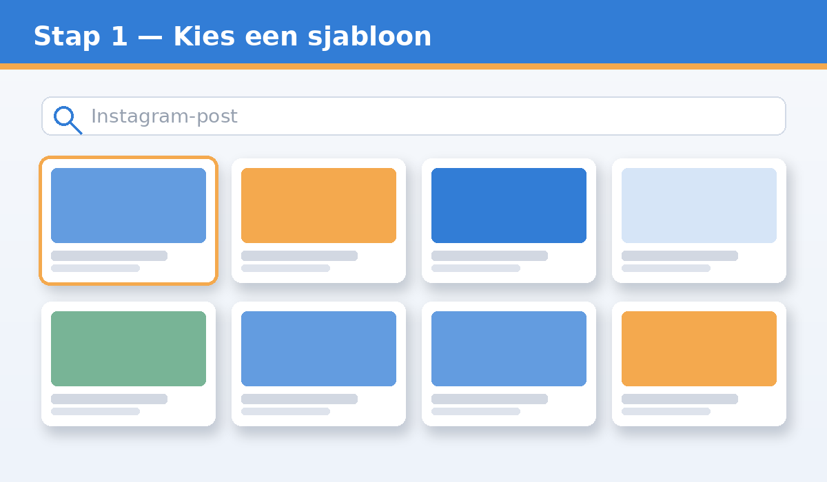 Een sjabloon kiezen in Canva via het zoekveld en het overzicht met templates