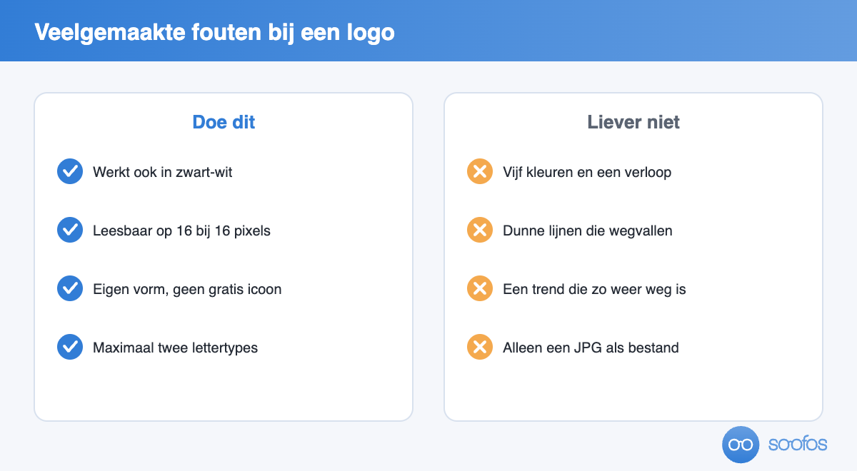 Twee kolommen met do&rsquo;s en don&rsquo;ts bij het ontwerpen van een logo.