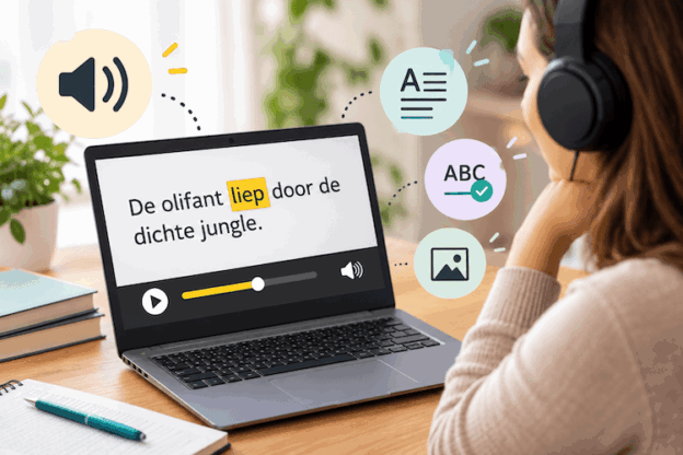 Lezen ondersteunen met tekst-naar-spraak en digitale hulpmiddelen op een laptop.