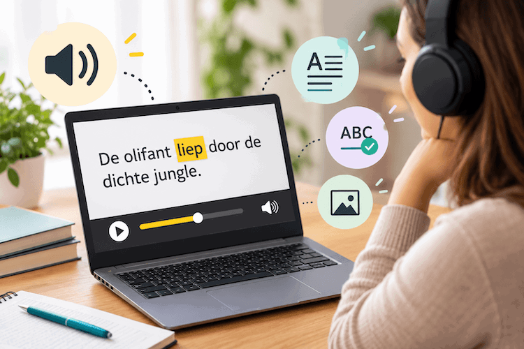 Lezen ondersteunen met tekst-naar-spraak en digitale hulpmiddelen op een laptop.