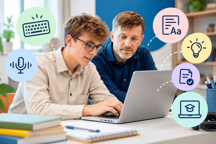 Digitaal schrijven met ondersteuning via laptop, spraakherkenning en aangepaste hulpmiddelen