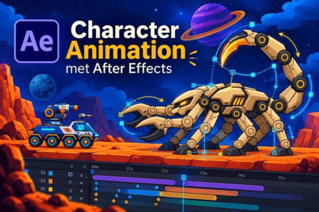 Character Animation met After Effects cursus met een geanimeerde mechanische schorpioen, animation controllers en een After Effects-tijdlijn.